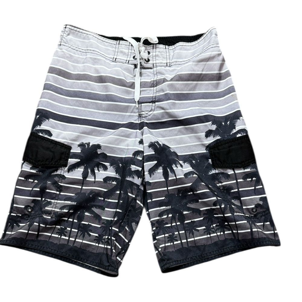 Hang Ten Black & Gray Palm Tree Swim Trunks